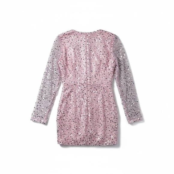 🥂 Dazzling Pink & Silver Sequin Long Sleeve Mini Dress - Size M - Picture 2 of 2